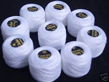 Anchor White Pearl Cotton Balls. Size 8 (85 Meters each) x 10 Pcs