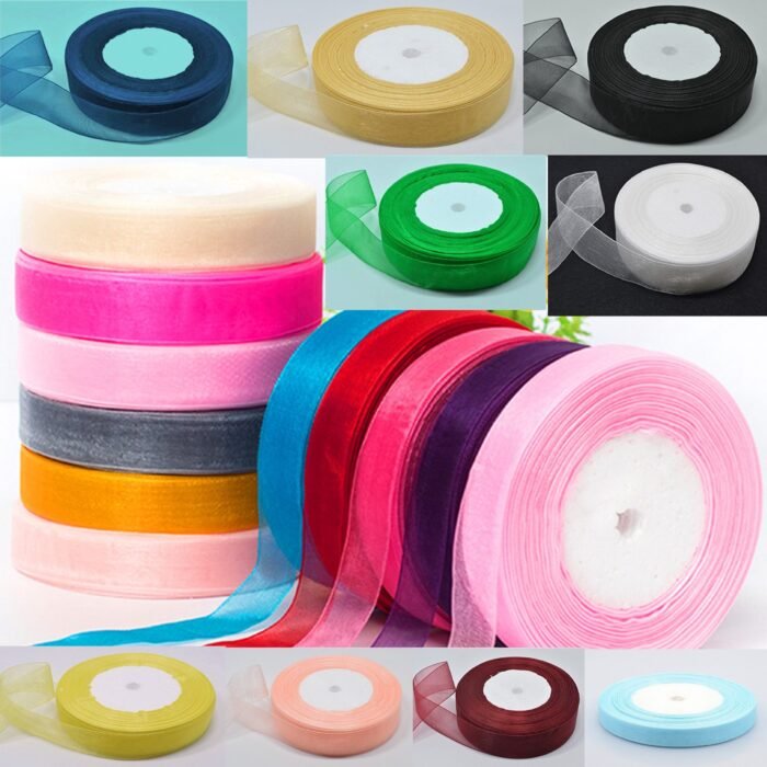 10 Rolls, ORGANZA RIBBON, 50 YARDS Rolls, 10 Different Colours; Size 20MM